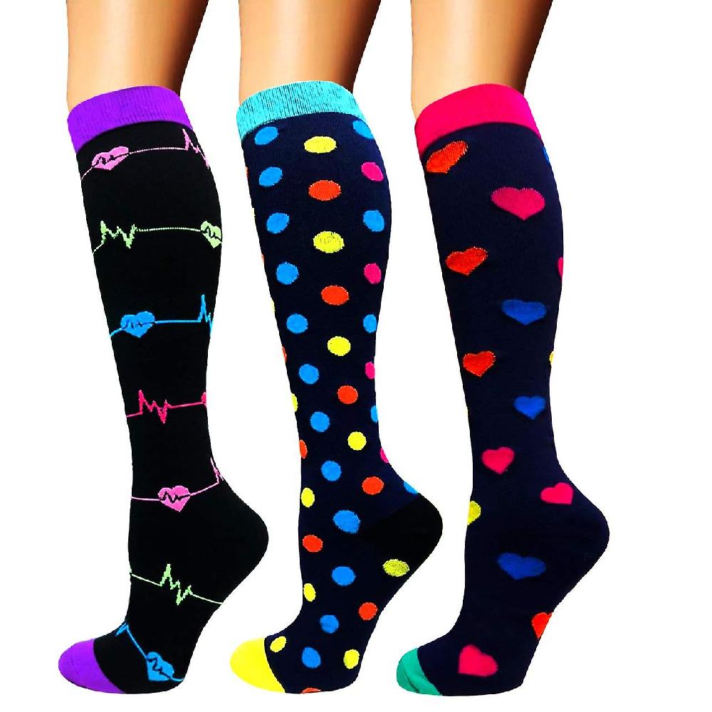Compression Socks for Men and Women Colorful Compression Socks Support Stockings for Running Sports Flight Travel Cycling 3 Pairs.(B) Offerta speciale della fabbrica