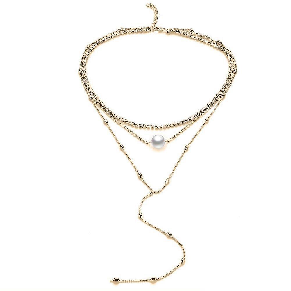 Fashion Rhinestone Choker Faux Pearl Women's Multilayer Chain Tassel Necklace Gold-Model code23329 Black Friday Prezzi