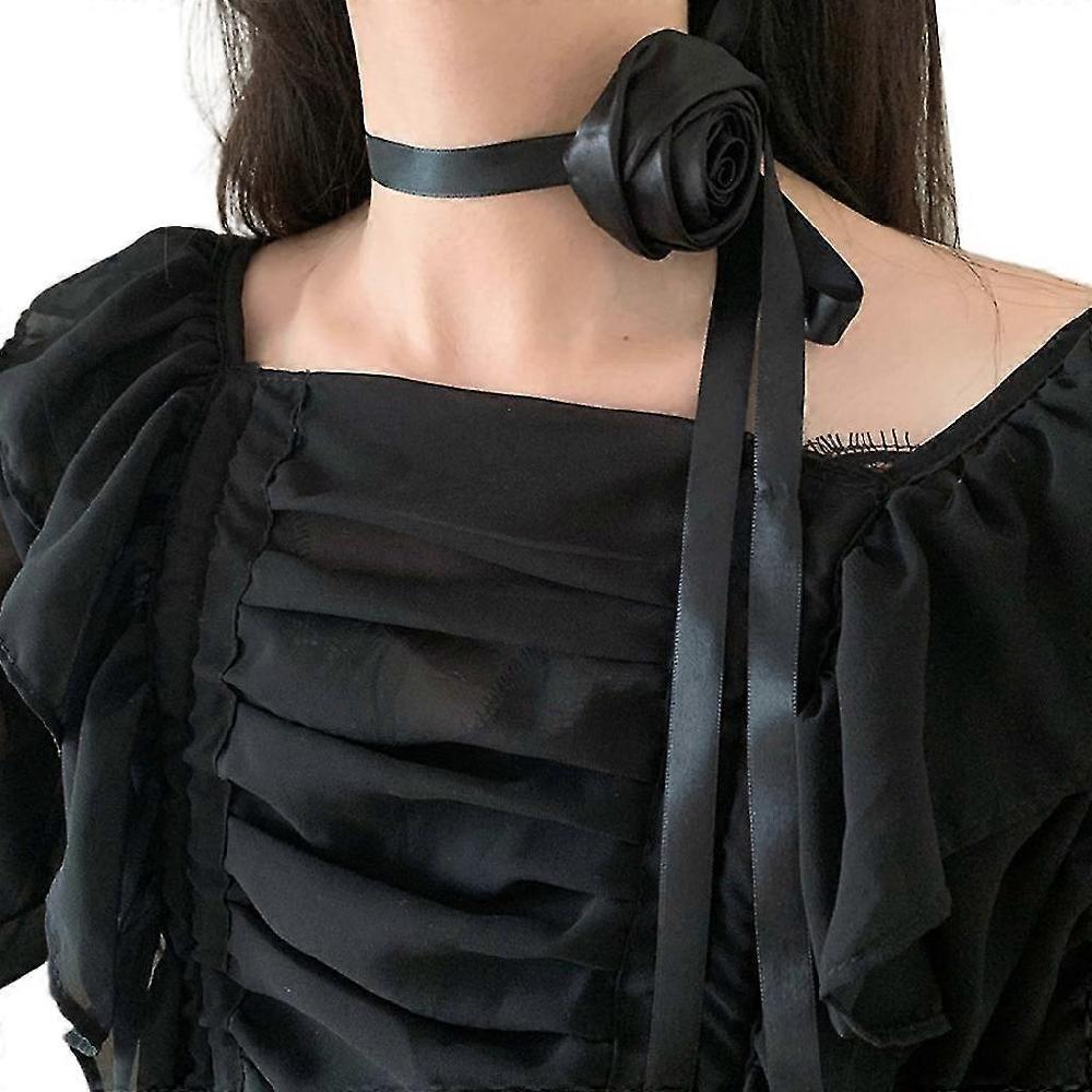 Rose Pendant All-match Clavicle Chain Adjustable Satin Waistband Necklace Black-Model code20825 50% di sconto per tempo limitato