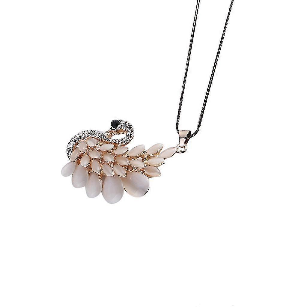 Charm Opal Crystal Swan Pendant Necklace Rhinestone Sweater Chain Necklace Product code 36103 Promozione