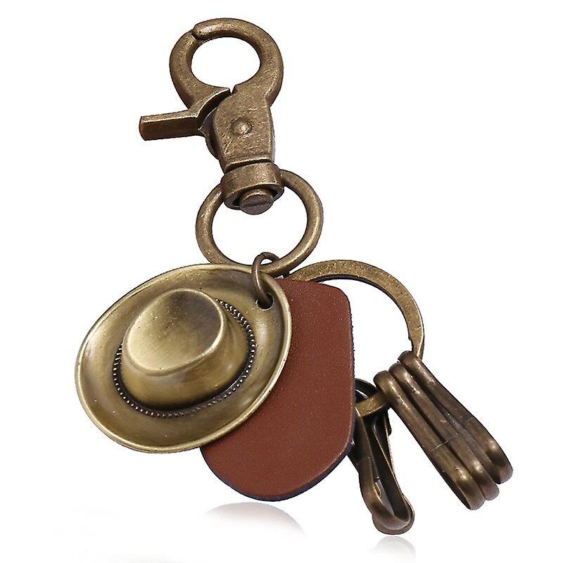 Bronze Cowboy Hat Keychains Brown Leather Pendant Keyrings Saldi