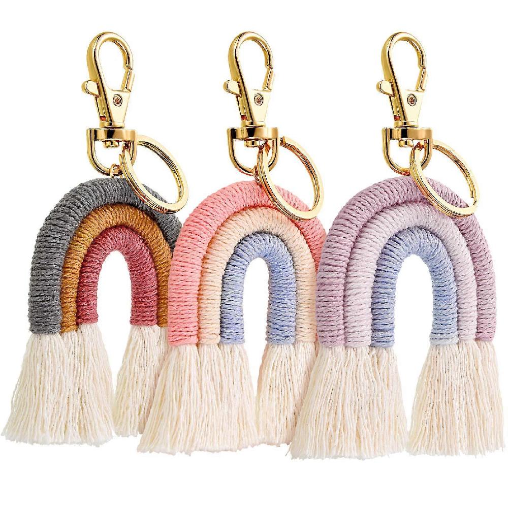 3 Pieces Rainbow Keychains Macrame Weaving Rainbow Tassel Keychains for Wo IWY