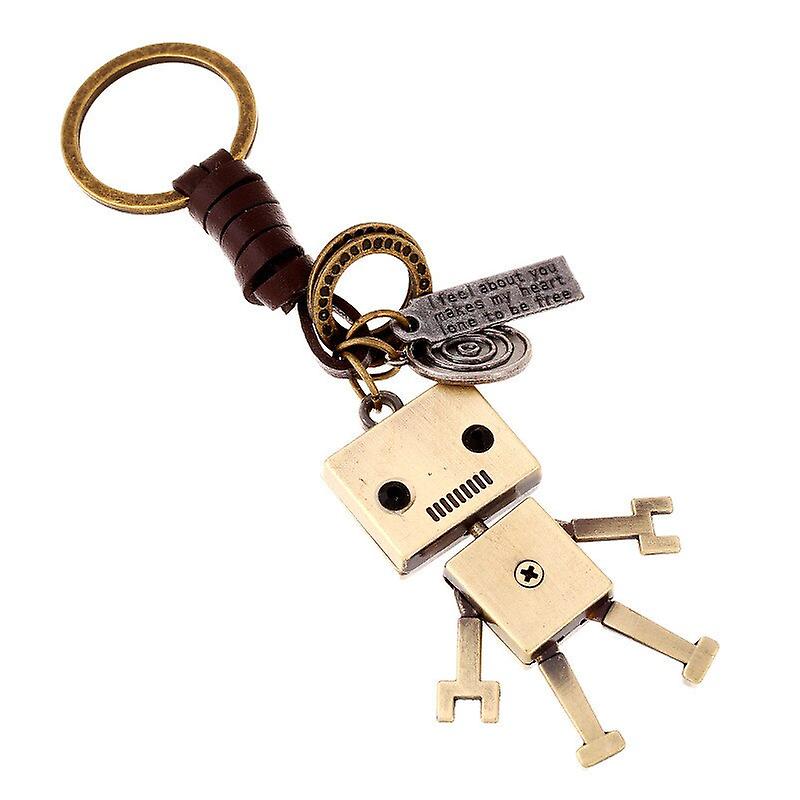 Vintage Bronze Robot Keychain Backpack Car Key Fine Pendant Keyring Vendita Economica