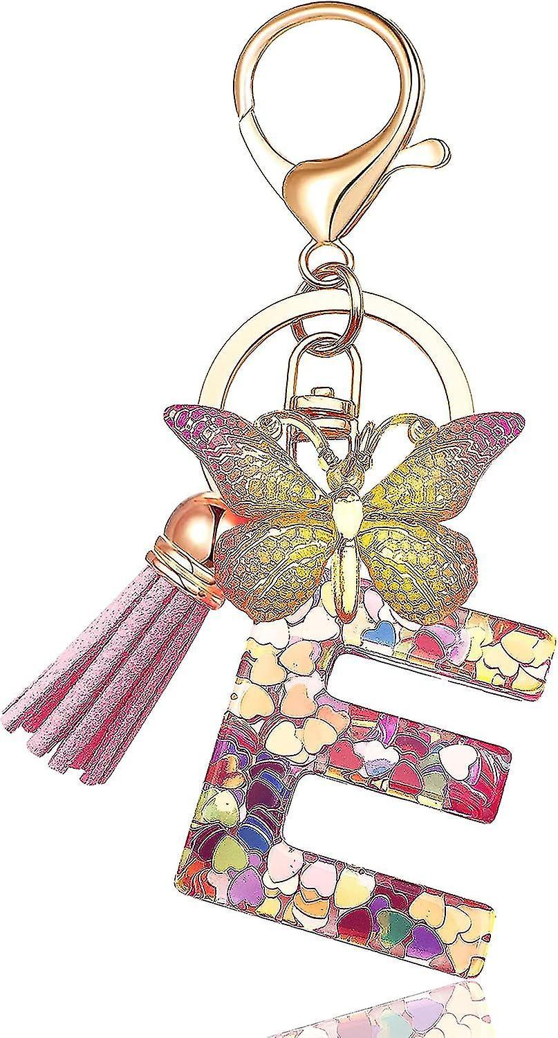 Keychains Accessories For Women Kids Cute Keychain Initial Letter Pink Tassel Butterfly Car Key Chains Prezzo di fabbrica