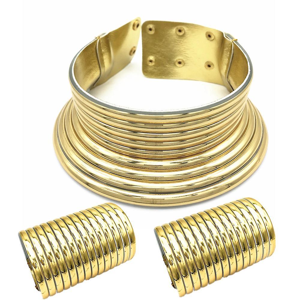 African Necklace Jewelry Sets Exaggerated Two-Hand Bracelet Women Wedding Party Set Jewelry Gold Prezzo basso
