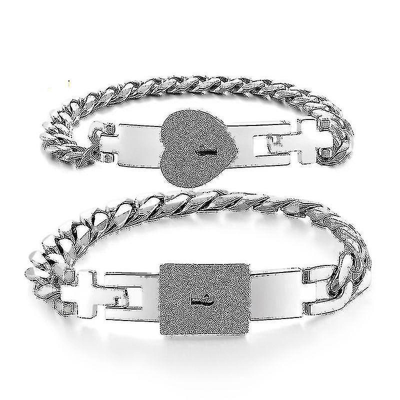 Fashion Hot 2Pcs Silver Color Tone Stainless Steel Lover Heart Love Lock Bracelet with Lock Key Bangles Kit Couple Jewelry Gift Fino al 65% di sconto