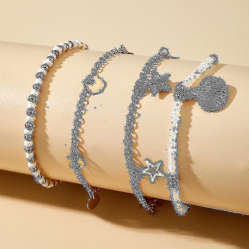 Tocona Charms Cavigliere di Perline per le Donne Nuova Estate Oro Capesante Cristallo Lucido Pietra Piede Catena Bohemian Jewelry 4pcs/set 15406 50% di sconto per tempo limitato