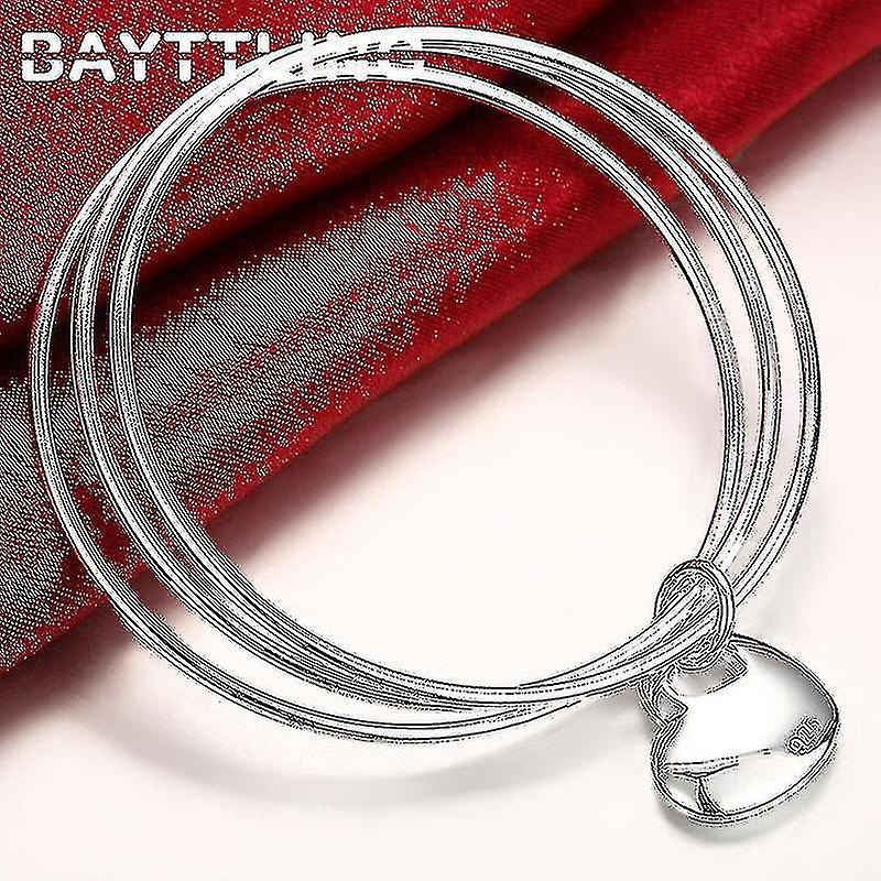 BAYTTLING Silver Color 3 Circle Heart Pendant bangle For Woman Lady Fashion Wedding Jewelry Charm Gift Nuovo
