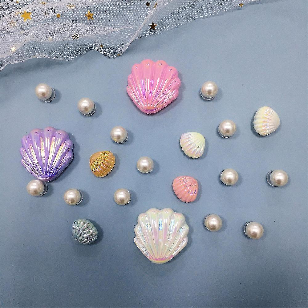 21pcs-(Chaussures non incluses) Cave shoes diy shoes flower accessories cream big shell removable decorative buckle set Offerte stagionali