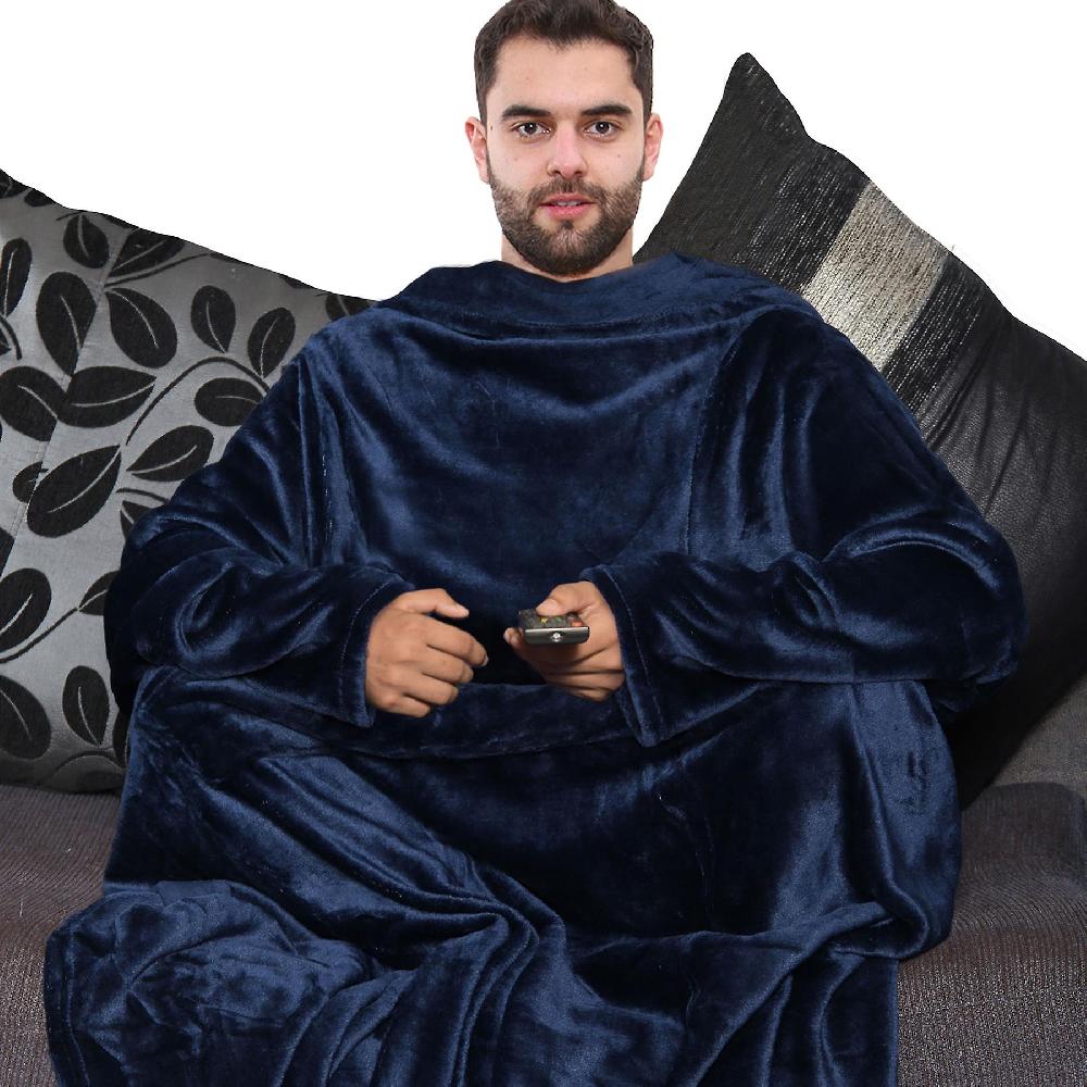 Unisex Men Ladies Navy Color Wearable TV Blankets With Sleeves 50% di sconto con spedizione gratuita